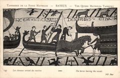 Tapisserie der Konigin Mathilde Bayeux CPA die Pferde verlassen die Schiffe