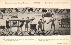 Tapisserie der Konigin Mathilde Bayeux CPA welches das Fleisch kocht