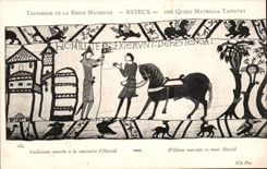 Tapisserie der Konigin Mathilde Bayeux CPA Guillaume den Markt Al hat trifft sich von Harold