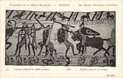 CPA Tapisserie der Konigin Mathilde Bayeux die Armee von Harold ist taillee in den Teilen