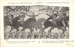 CPA Tapisserie der Konigin Mathilde Bayeux der Herzog Guillaume dem man Wunden glaubte