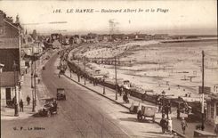 Le Havre - Prachtstrasse Albert 1 und der Strand - CPA
