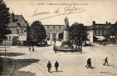 Troyes CPA Monument of the children of the paddle and Train station