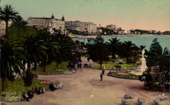 Cannes CPA gardens Statue the Edouard VII large hotels