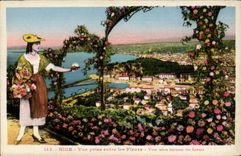 Nette - gesehen zwischen von den Blumen - Andenken - Frau - CPA