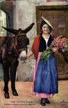 Nice - Peasant active Nicoise at the Market - girl - ass - donkey - CPA
