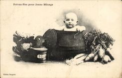 CPA Phantasie-Babytopf mit Feuer fur junge Paare (Kind)