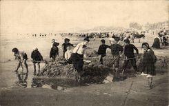 CPA Children in sand (ass donkey mule)