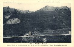 Collar of Small Saint Bernard CPA Country cottage hotel of Lancebranlette and monument has Saint Bernard de Menthon