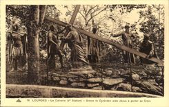 Lourdes - the Martyrdom - V Station - Simon helps Jesus has door his cross - CPA