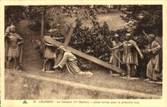 Lourdes - the Martyrdom - III Station - Jesus falls for the first time - CPA