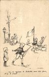Illustrateurs - Militaria - Enfants - Toi tu regardes la bataille sans rien faire t'es le papa - humour - CPA 