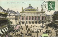 Paris 8 - Place Opera - horse - Horse drawn carriage - bustling city scene - CPA