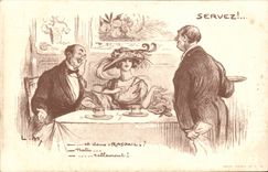 Humour - Illustration - Servez - Deux Raspail - Restaurant - CPA 