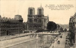 Paris 4 - Le Quai Saint Michel - La Prefecture et Notre Dame CPA 