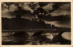 Paris 1 - La Nuit - la conciergerie et le Pont au Change CPA 