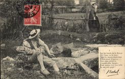 Folkore - Costumes - Brittany - Songs of Botrel - Fleus de Ble Black CPA