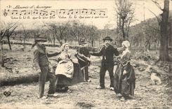 Auvergne - Auvergne Types - Bouree - dance - music CPA