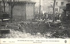 Paris - Les Zeppelins sur Paris - Crimes Odieux des Pirates Boches - effet de bombe CPA 