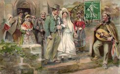 CPA Auvergne a wedding the procession of married (folklore costume)