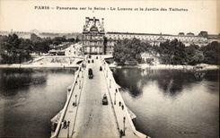 Paris - 1 - Panorama sur la Seine - Le Louvre et le Jardin des Tuileries CPA 