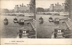 Paris 4 - Hotel de Ville - Vues Stereoscopiques - bateau - CPA 