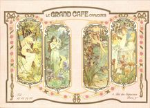 MODERN CARD the large coffee Nasturtiums Restoring Pleasure data base of the Nasturtiums 75009 Paris (standard illustrator Mucha)