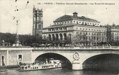 Paris - 4 - Tour St Jacques et Theatre Sarah Bernhardt - CPA 