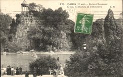 Paris - 19 - the Chaumont Hillocks - the lake - Rocks and the View-point - CPA