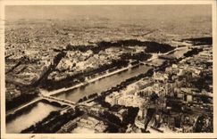 Paris 7 - Panoramic View of the Eiffel Tower on the Seine and Montmartre CPA