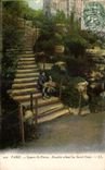 Paris - 14 - Public garden St Pierre - active Staircase with the Sacring Heart - CPA