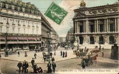 Paris CPA La place de l'opera et le grand hotel