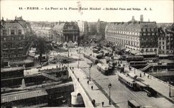 Paris CPA the bridge and the place Saint Michel