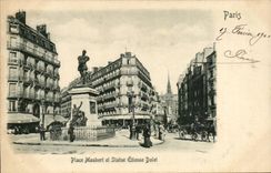 Paris CPA Places Maubert and Statue Etienne Dolet (drawing in relief!)