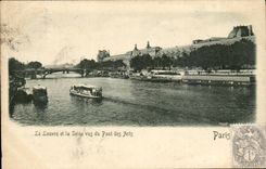 Paris CPA Le Louvre et la Seine vus du pont des Arts (dessin en relief !)