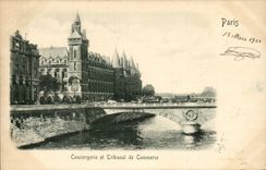 Paris CPA Conciergerie et TRibunal de commerce (dessin en relief !)