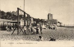 Fouras - the Beach and Swings - swings - playground - children - CPA