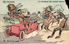 CPA Militaria Our riders the raising of the young horses (horse)