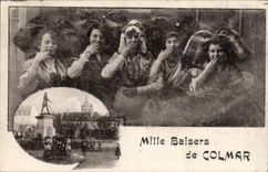 Colmar CPA Thousand kisses (folklore caps costume)