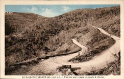 The Balloon of Alsace - alt 1256 - One of the Seven Tours out of pin has horses CPA