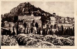 Hyeres Palmen CPA gesehen auf die Hotels und das Schloss