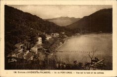 Umlagerungen von Hyeres Palmen CPA Insel des Portquerfeldeinrennens gesehen auf Bucht und die Hugel