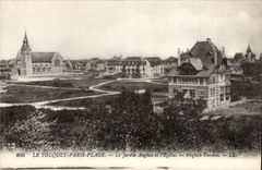 Touquet Paris Strand - der englische Garten und die Kirche CPA