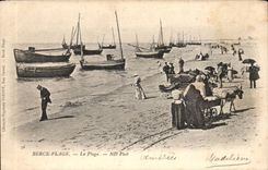 Berck Beach - the Beach - boat - boat - ass - donkey CPA