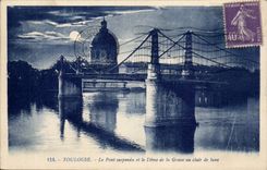 Toulouse - Le Pont Suspendu et le Dome de la Grace au Clair de Lune - CPA 