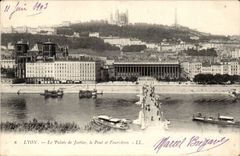 Lyon - Law courts the Bridge and Fourvieres - boat - boat 1903 - CPA