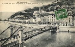 Grenoble - the Suspended bridge and the Quay Stone quarry CPA