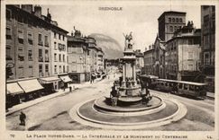 Grenoble - the Notre Dame Place - the Cathedral and the Monument of the Centenary - CPA