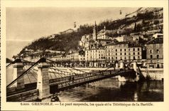 Grenoble CPA the suspended bridge quays and the teleferic of the Bastille