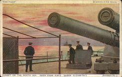 CPA Sunset one the North Sea (seem from HMS Queen Elisabeth) (armor boat boat ship)
